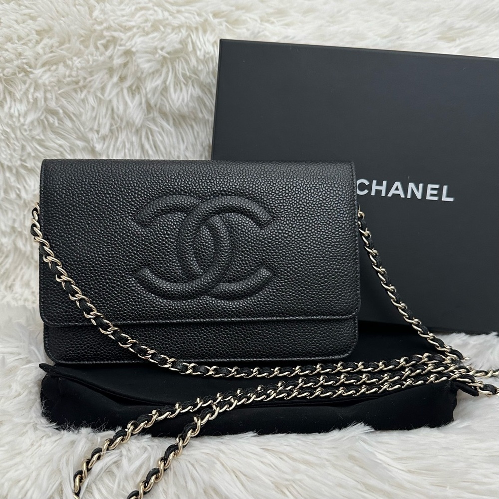 CHANEL Timeless CC WOC Classic Black Caviar Leather Gold hardware Wallet Chain